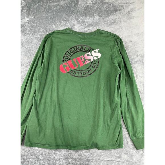 Men’s Green Guess Long-Sleeve Logo Tee L – Excellent Condition - Picture 2 of 10